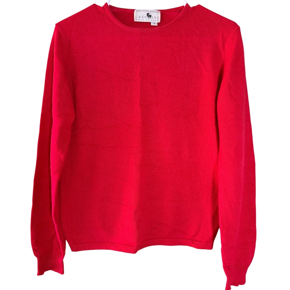 Saks Fifth Avenue Sweater S Red Crewneck 100% Cashmere